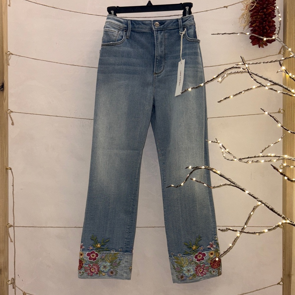 DRIFTWOOD Light Blue Floral Embroidered Jeans